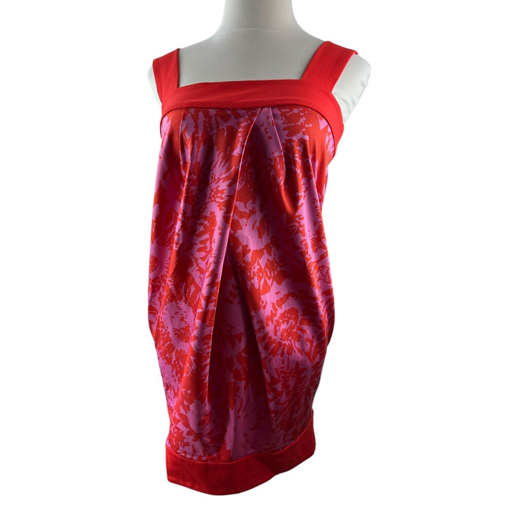 Diane von Furstenberg Silk Blend Pleated Mini Dress Y2K Red & Pink DVF Size 10 - Picture 3 of 13